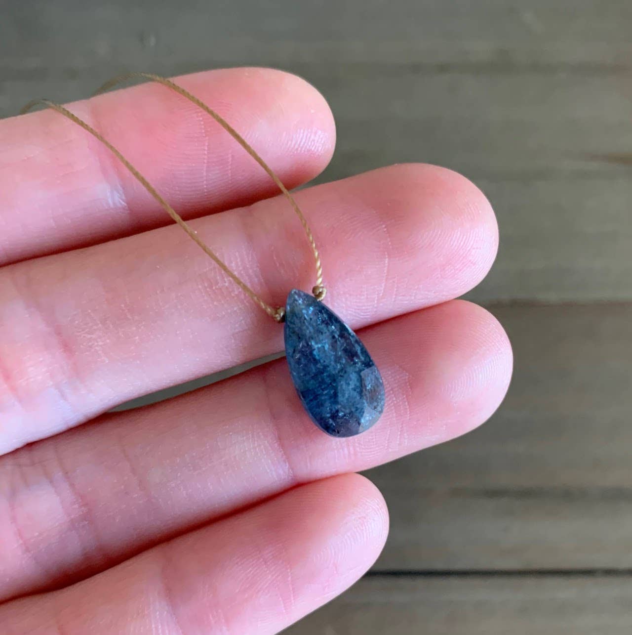 Teal Moss Kyanite Faceted Teardrop Necklace: 16, 18, or 20 inches