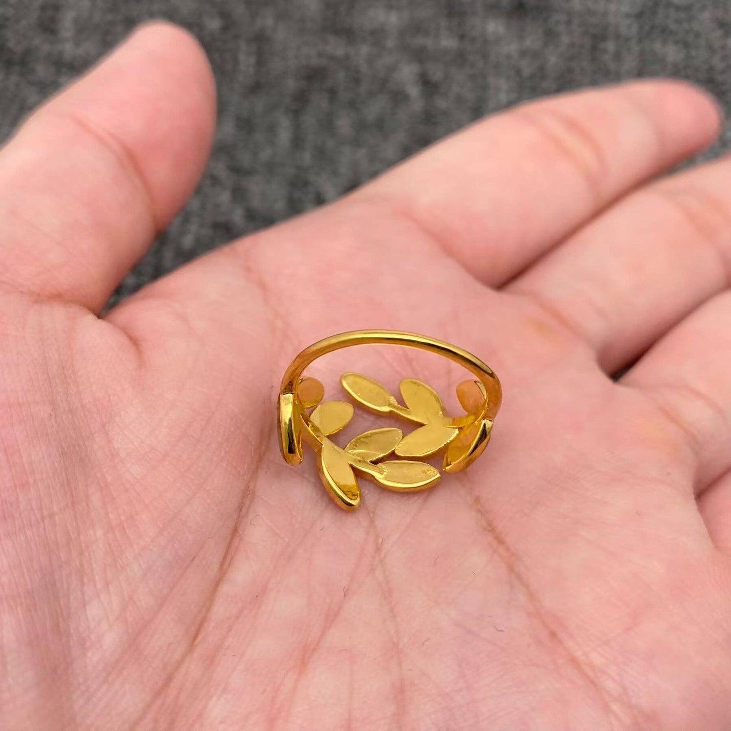 Abalone Shell Leaf Shape 18K Gold Plated S.Steel Ring
