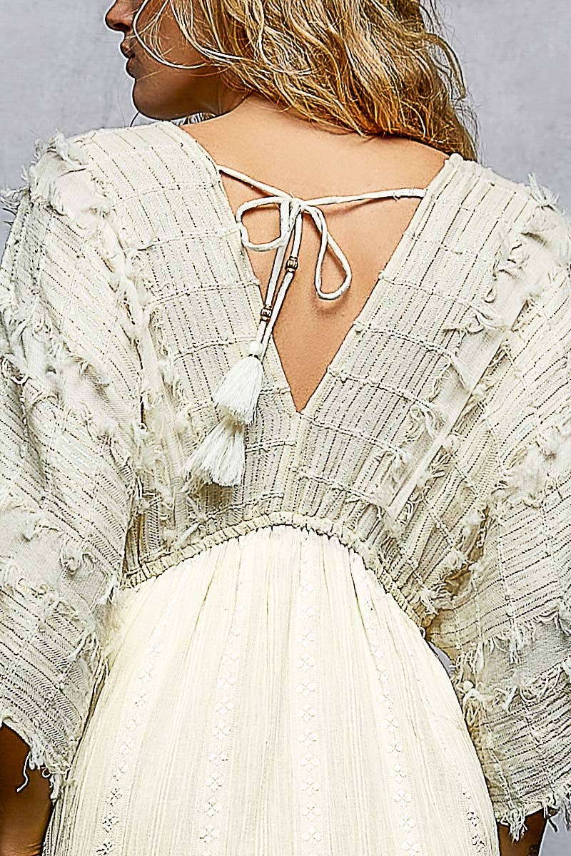 V-neck Metal Button Down Textured Linen Solid Maxi Dress