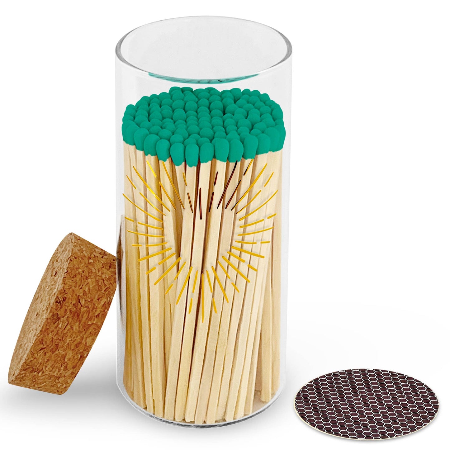 Gold Print with 4" Matches & Lg Cork Top Jar