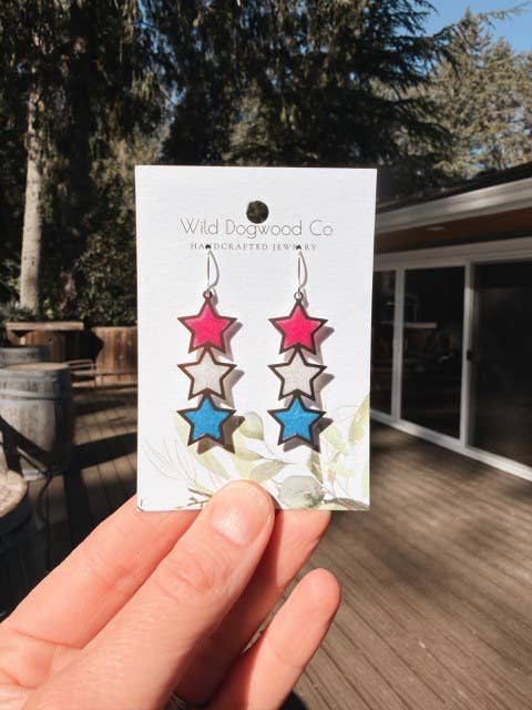 Red White and Blue Silver Star earrings