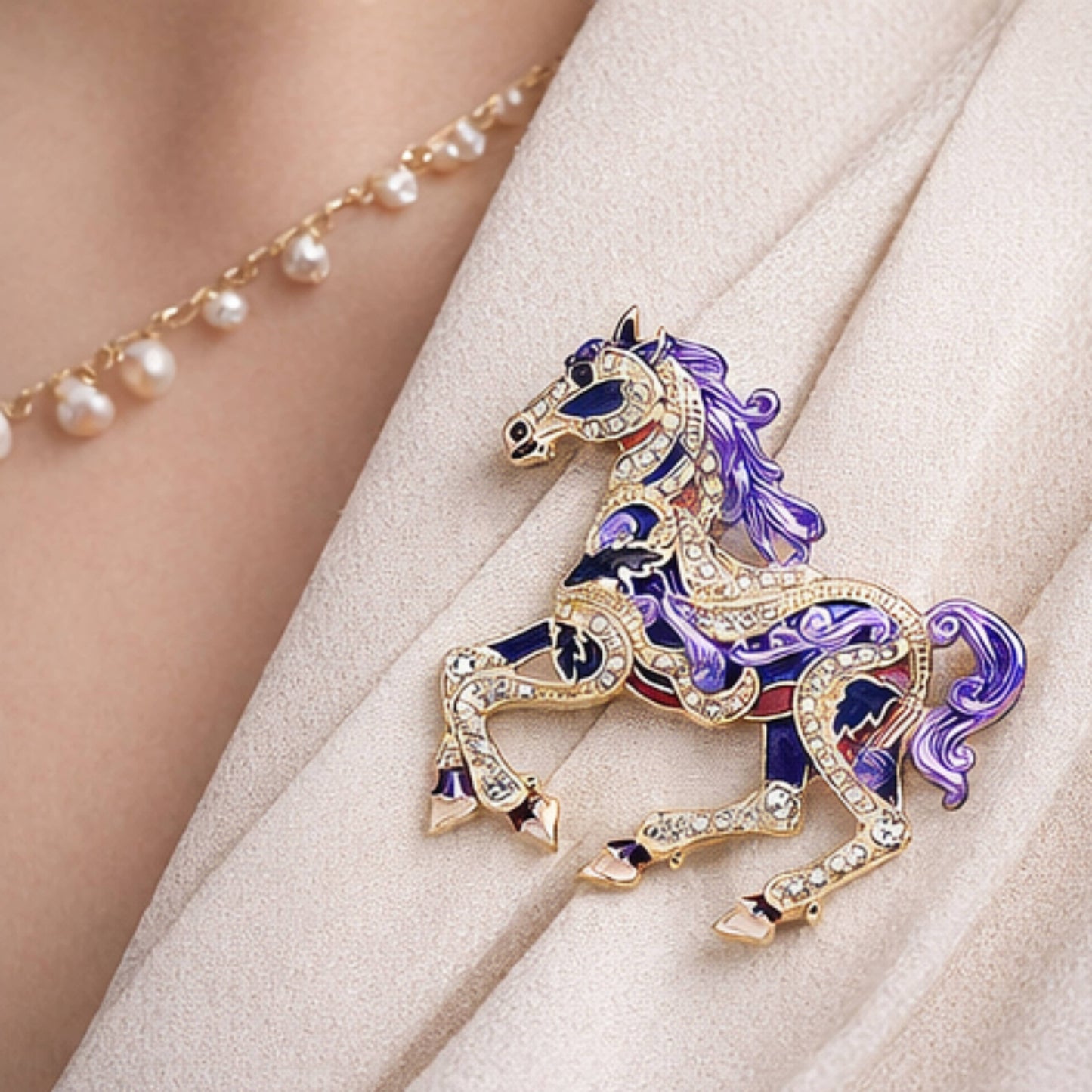 Enamel Horse Brooch