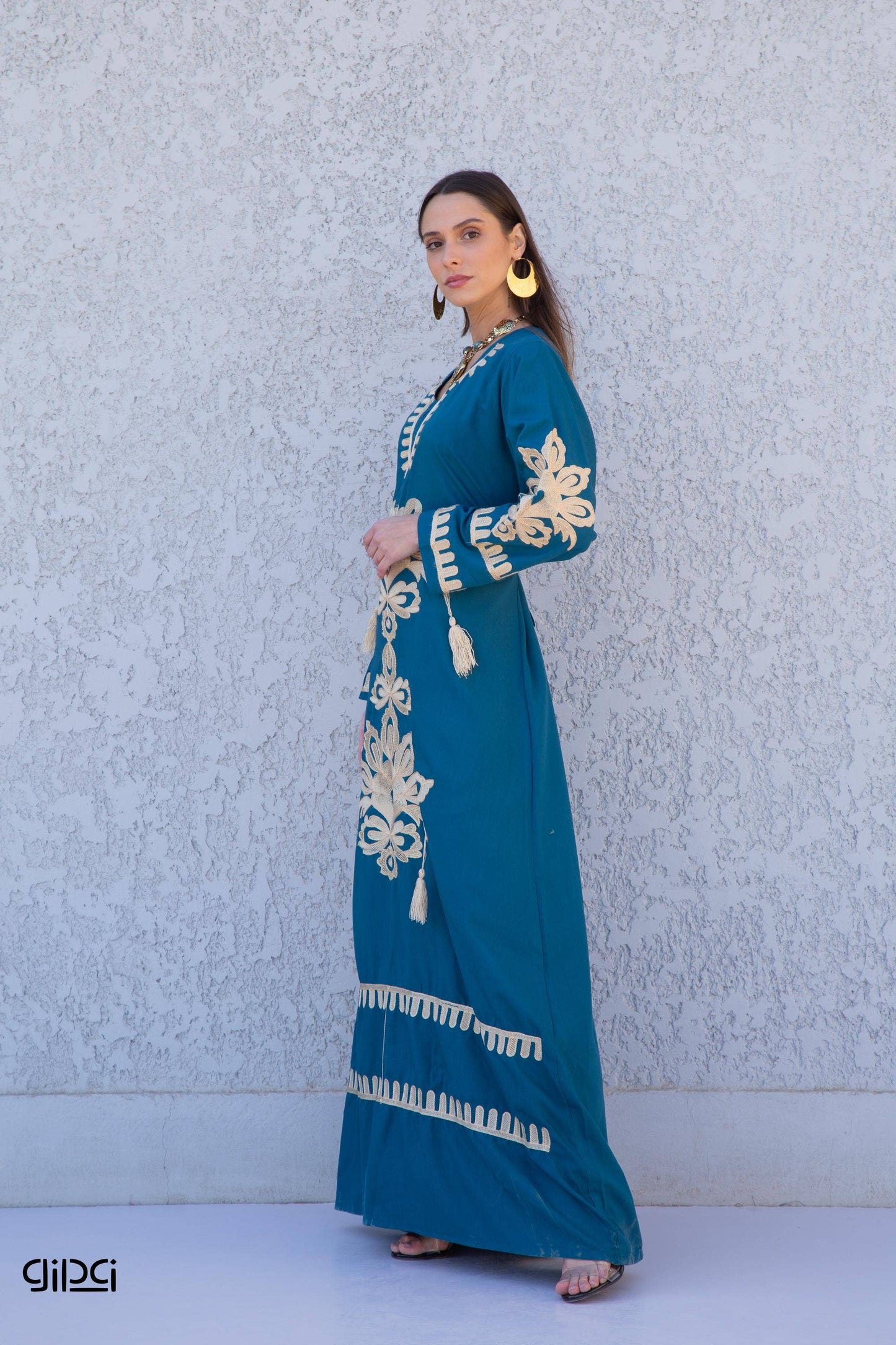 Blue Egyptian cotton kaftan dress, caftans for women, Boho Kaftan dress, Caftans for women, long summer kaftan, kaftans, caftan: XL/2XL/3XL