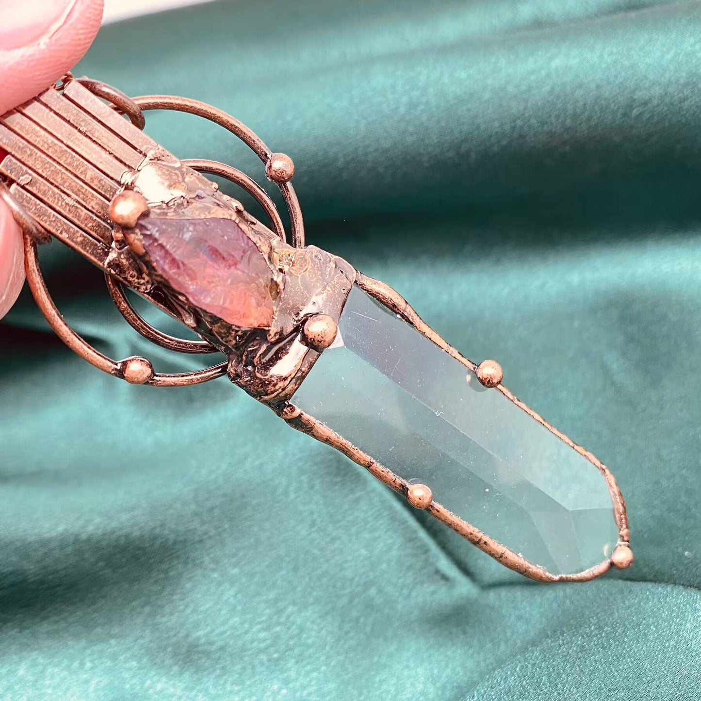 Vintage Sword Shaped Stone Crystal Pendant Necklace