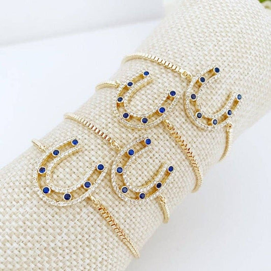 Horseshoe, Lucky Charm, Zircon and Rose Gold, Adjustable Bracelet