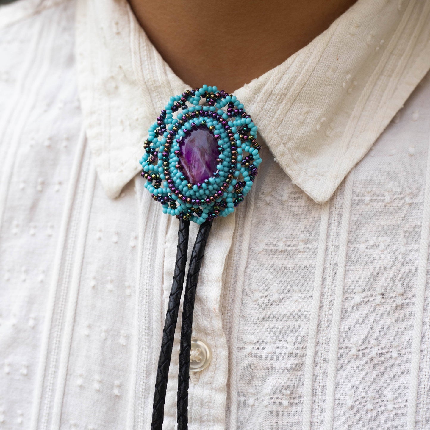 Lonestar – Native Bolo Tie with Purple Stone & Turquoise