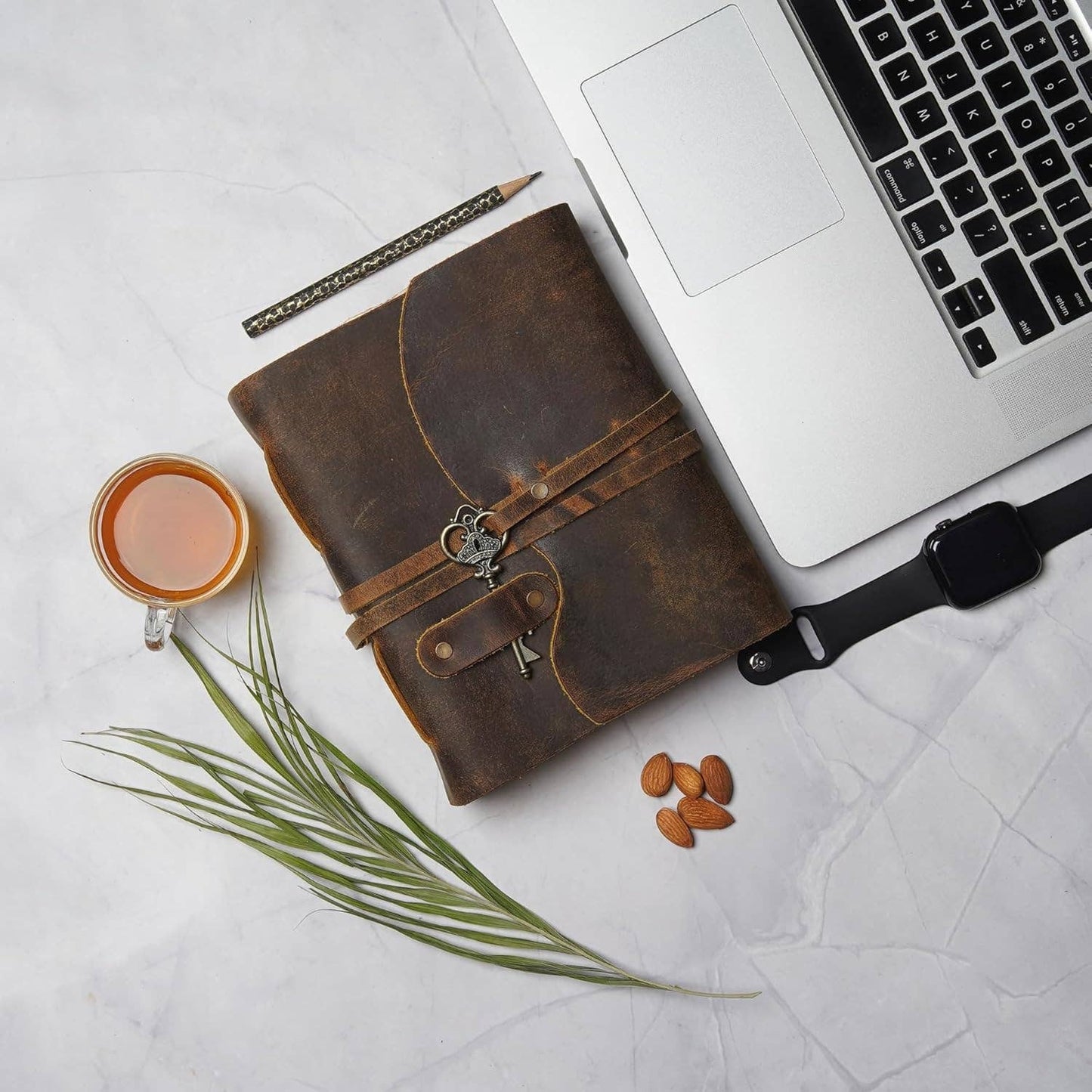 Tuzech Handmade Vintage Genuine  Leather Belt and Key Diary