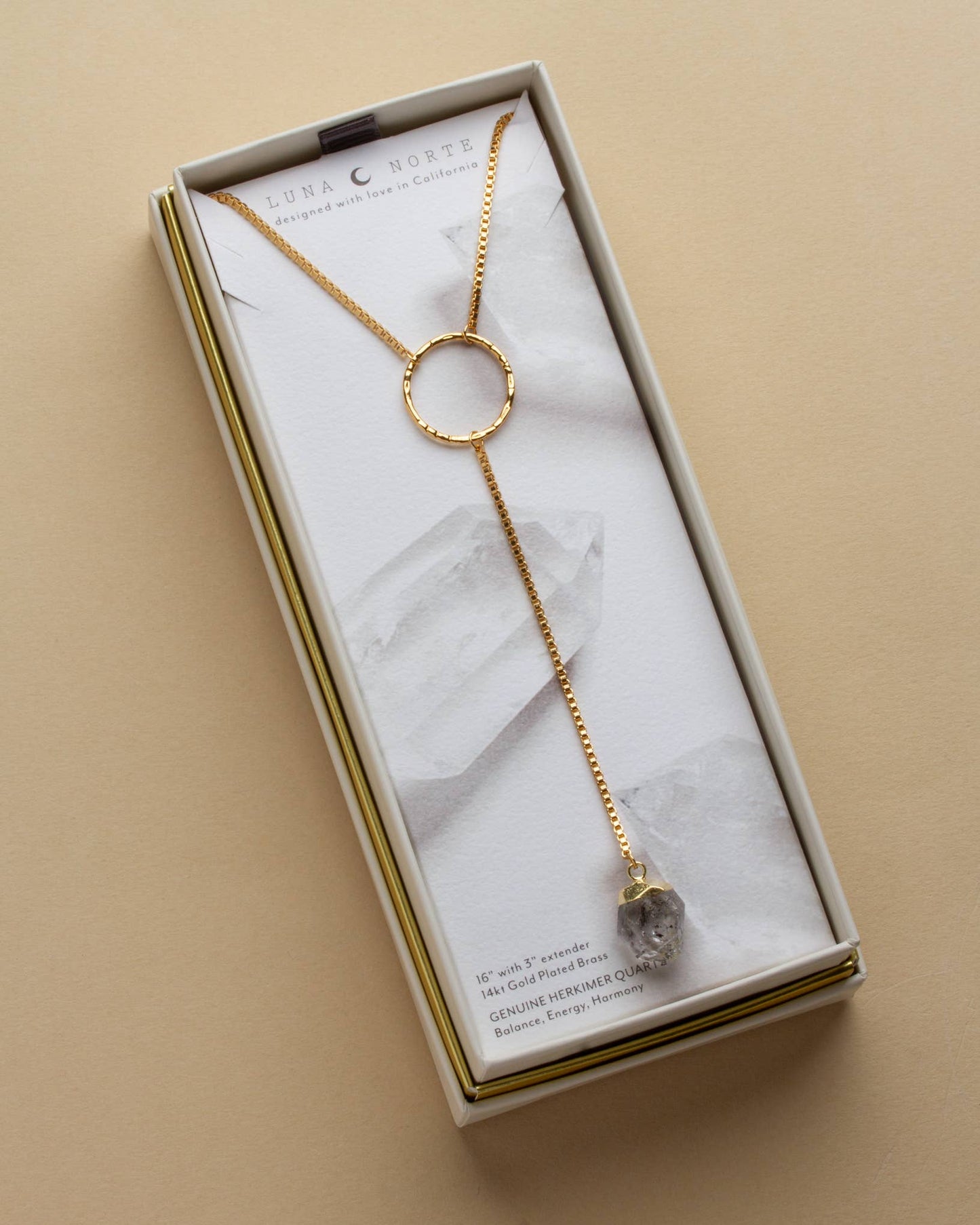 Always on The Run Y Necklace- Herkimer Quartz