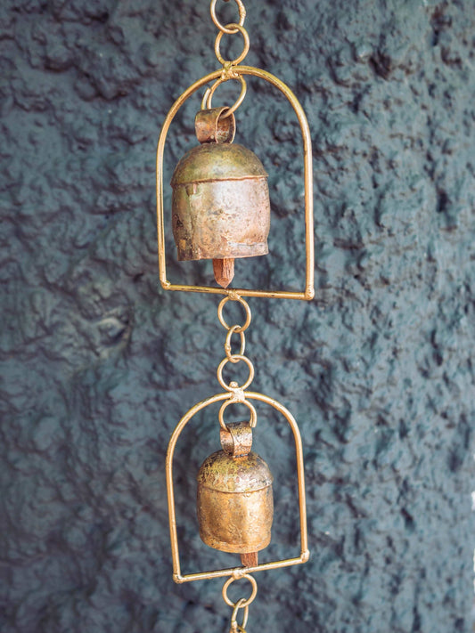 Rain Chime 5 Bell, Bronze Hand-tuned Garden Wind Chime, India