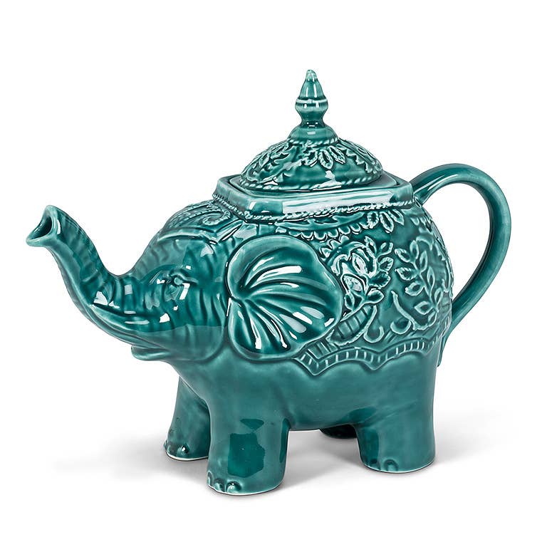 Ornate Elephant Teapot-Teal-10"