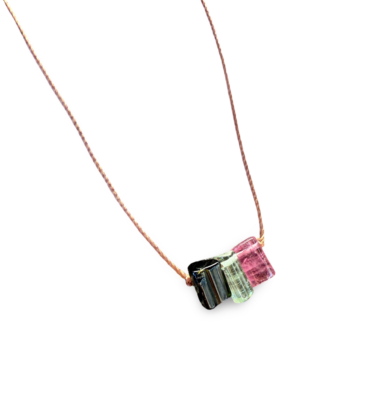 Multi Tourmaline Smooth Stick Bar Cord Necklace
