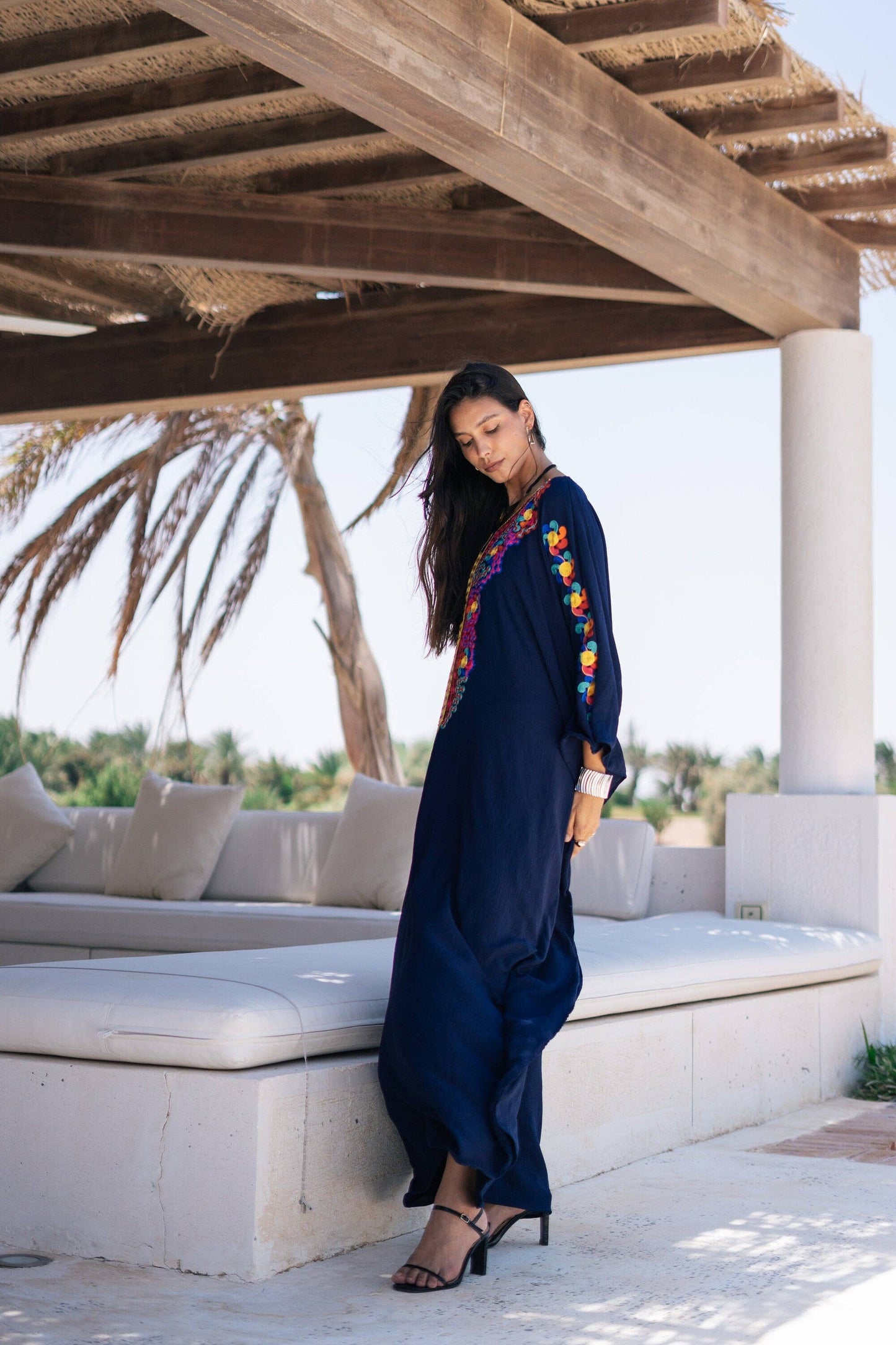 Boho Navy blue embroidered kaftan for women, caftan, women's kaftan, free size Kaftan, Summer Kaftan, Caftans for women