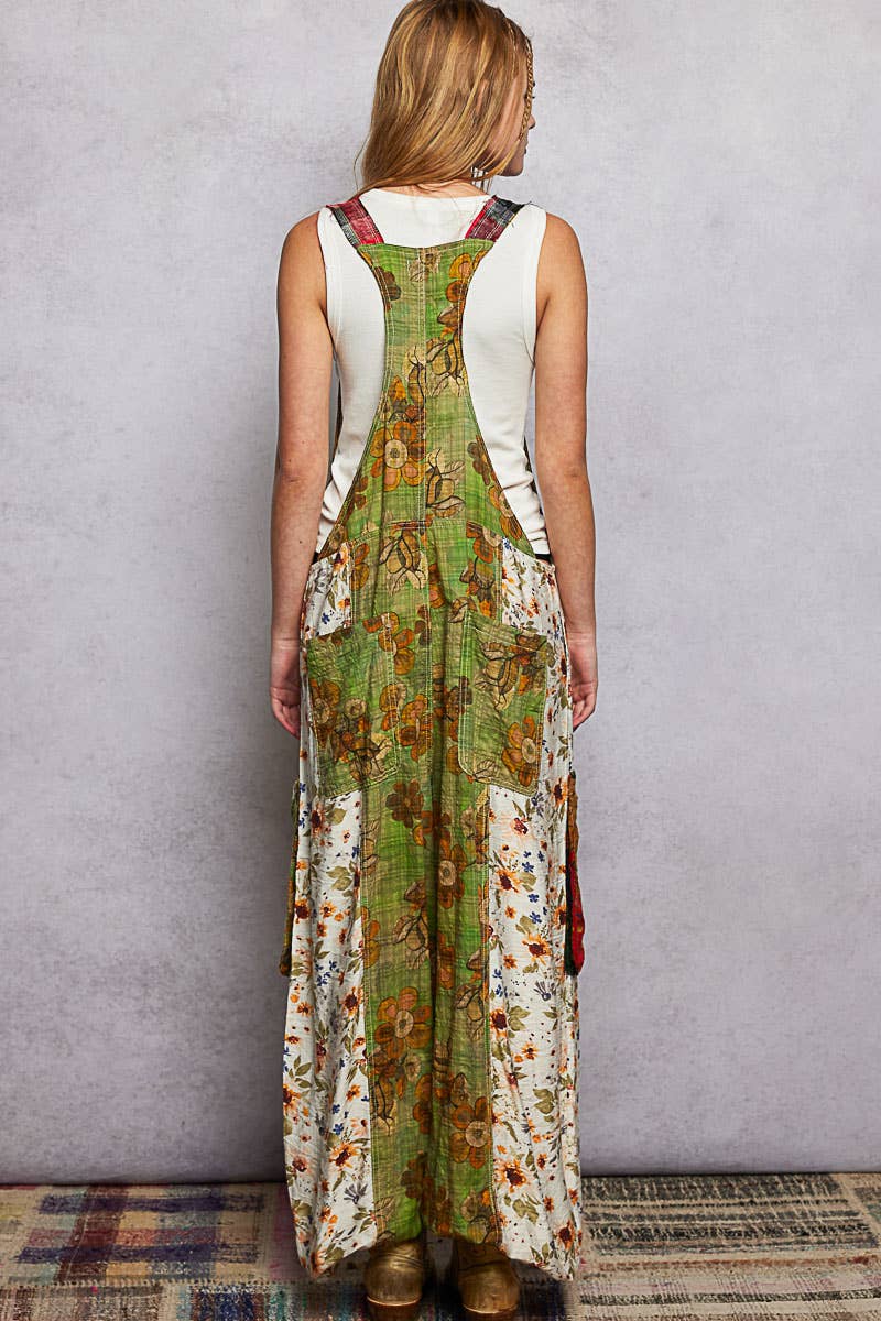 Boho Exaggerated Pocket Vintage Print Jogger Fit Overalls