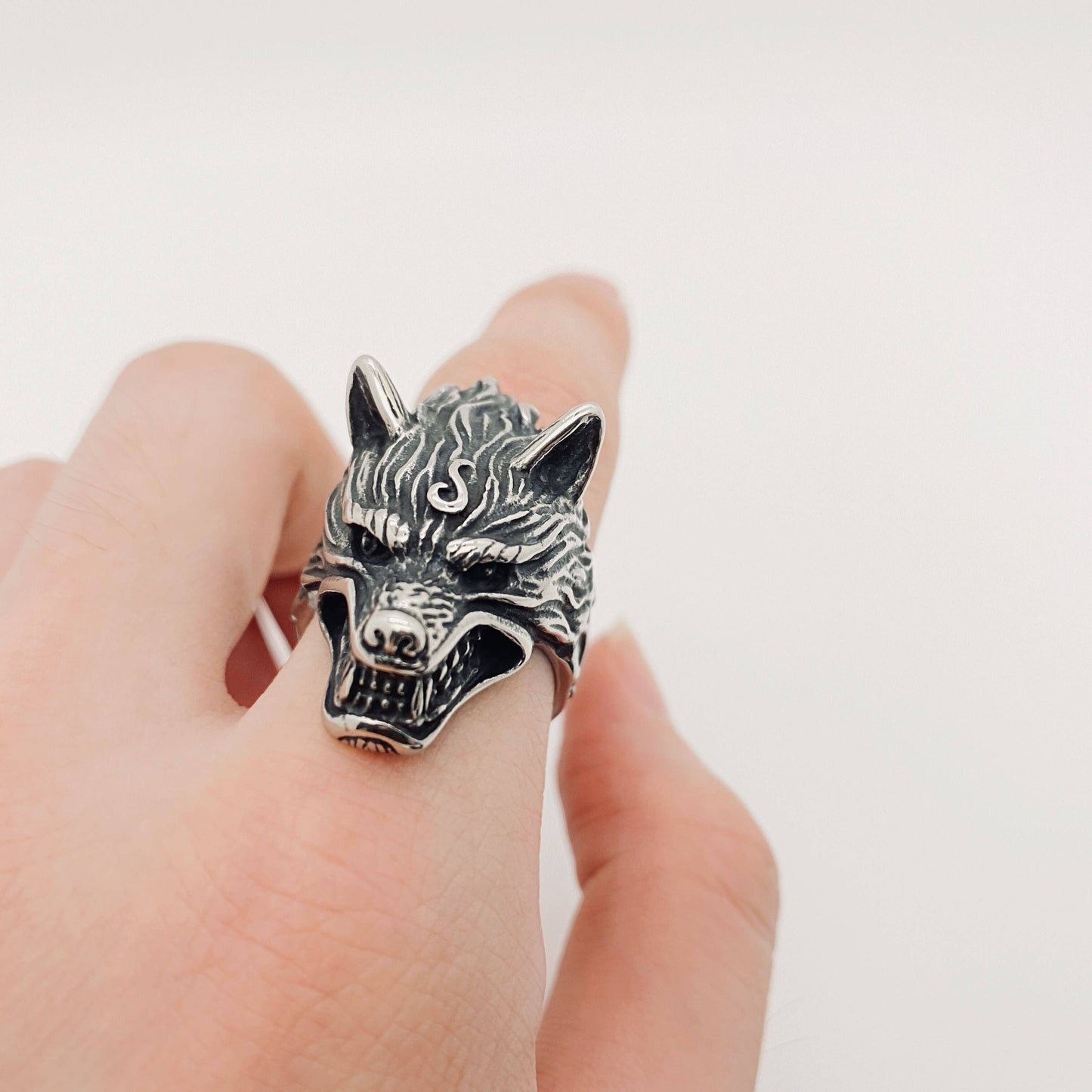 Men's Stainless Steel Wolf Head Ring