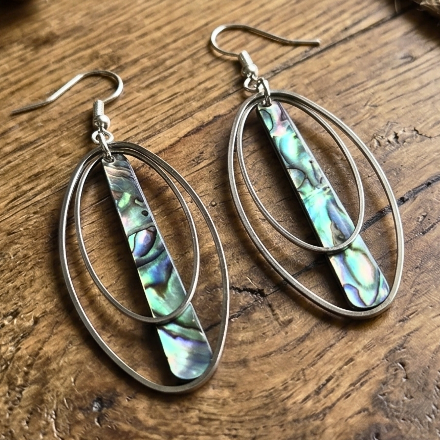 The Abalone Muse: Iridescent Dangles (Stainless Steel)
