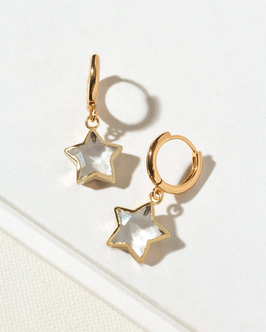 Star Gazing Huggie Hoop Earrings - Clear Quartz