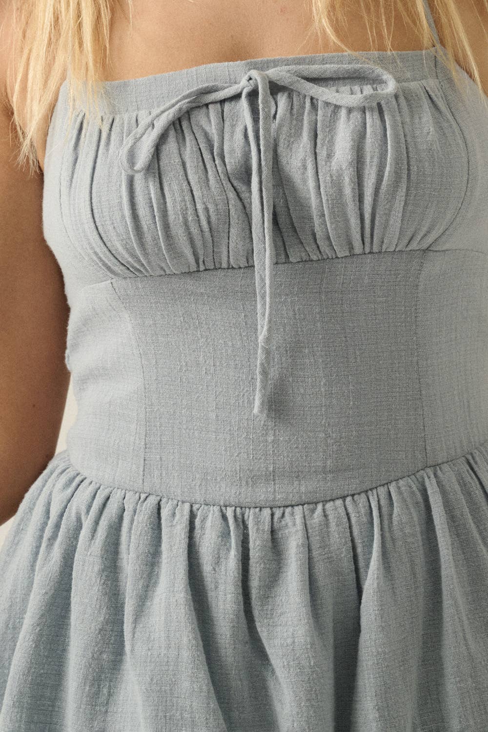 Cotton Gauze and Lace Asymmetrical Tiered Halter Maxi Dress