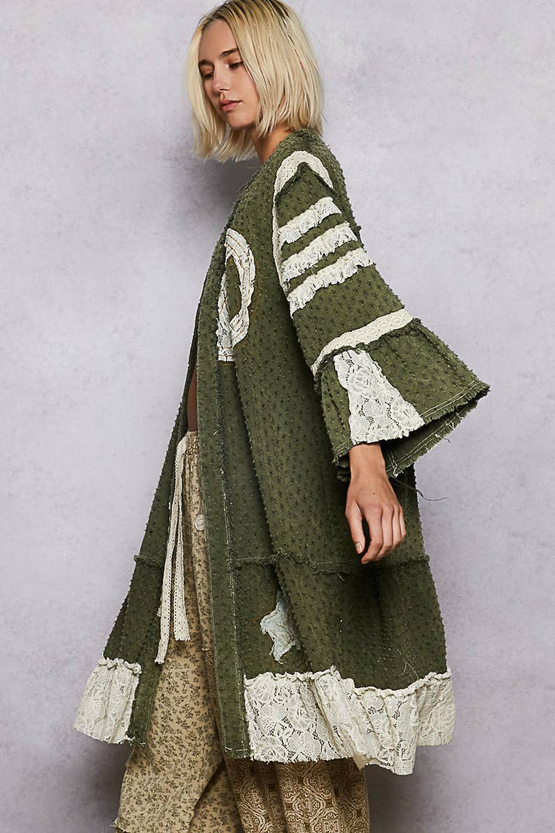 Vintage solid peace patch long cardigan woven top: Black