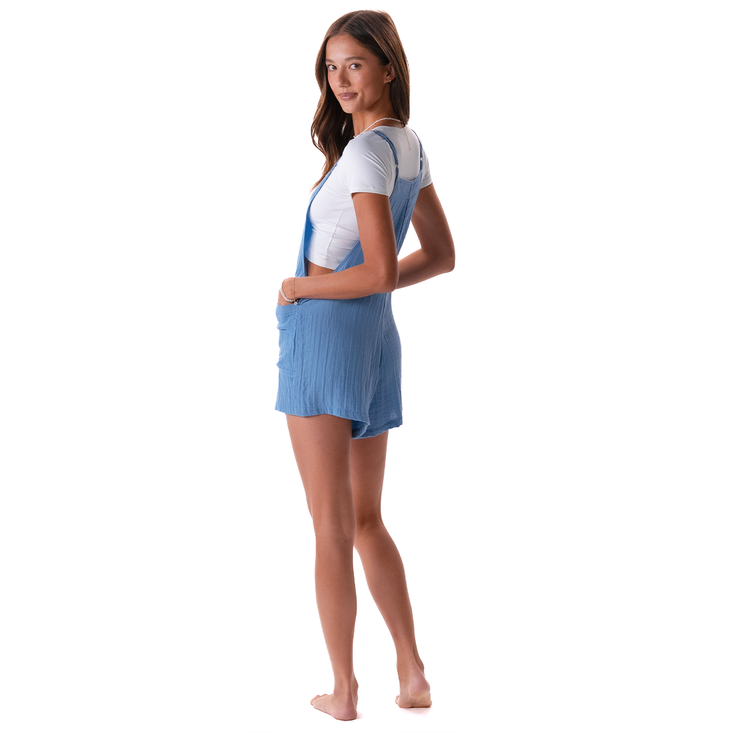 Denim Blue Romper with Adjustable Straps: L
