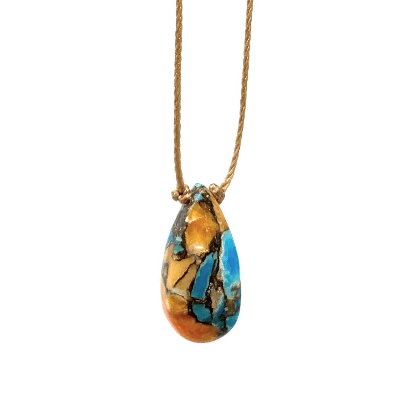 Copper Oyster Turquoise Teardrop or Cushion Necklace: 16," 18." or 20"