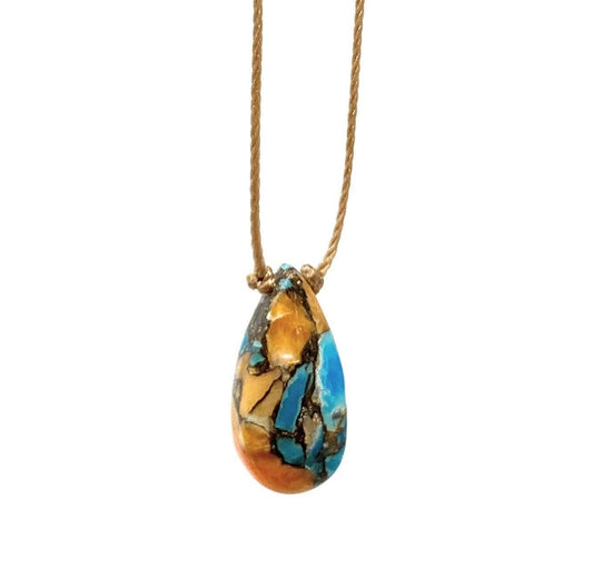 Copper Oyster Turquoise Teardrop or Cushion Necklace: 16," 18." or 20"