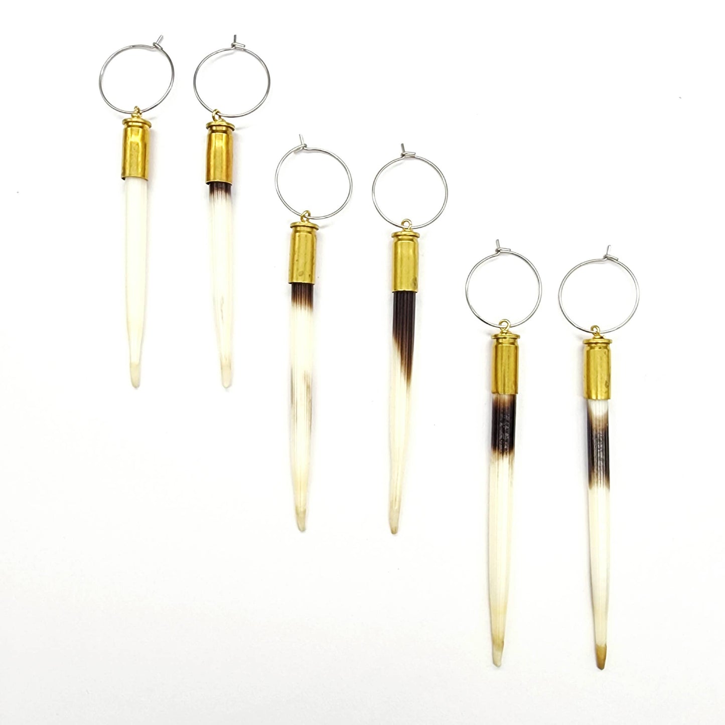 Spent Brass Bullet Casing & Porcupine Quill Earrings