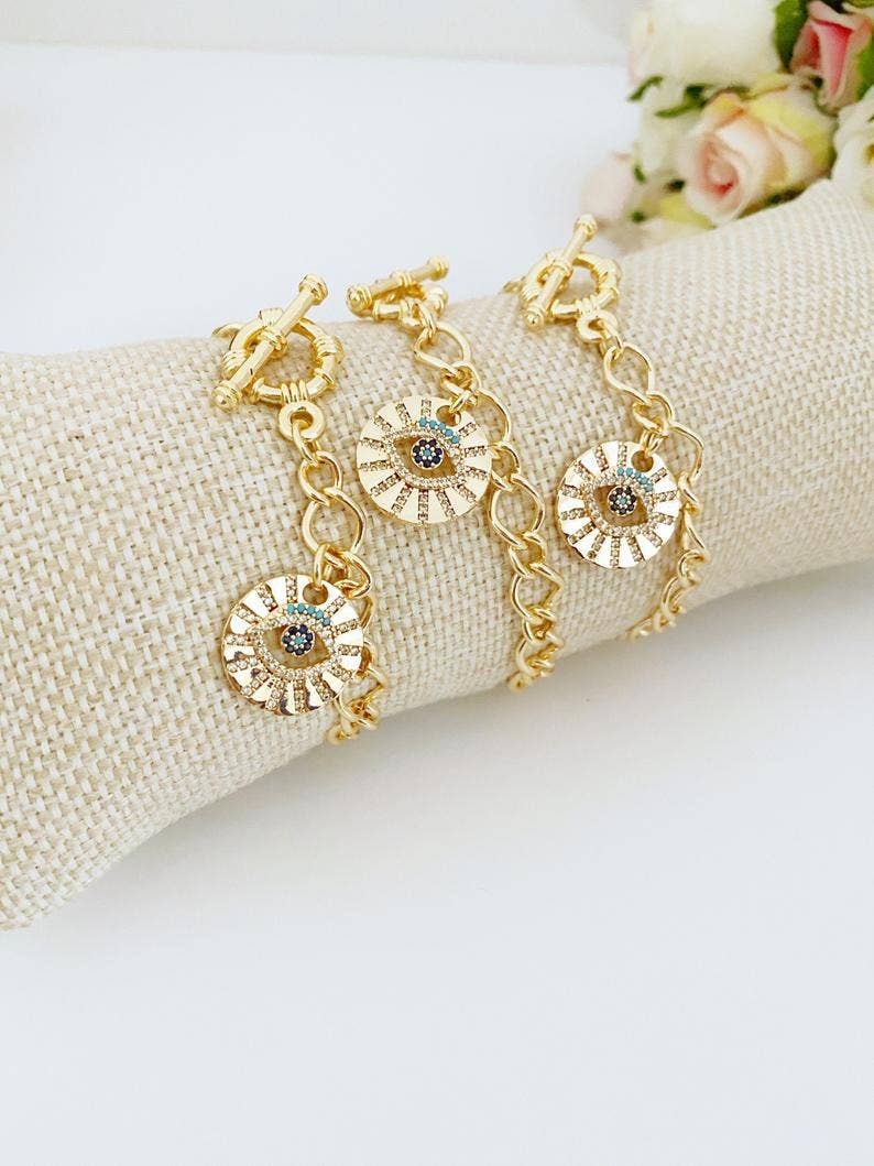 Evil Eye Gold Chain Toggle Bracelet