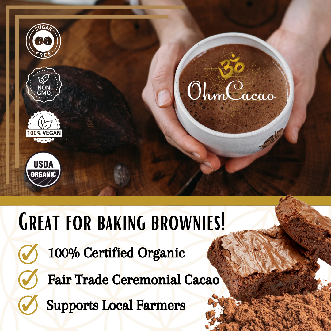 Ohm Pure Cacao | Unsweetened Raw Cacao Powder | 33 Servings - 7oz