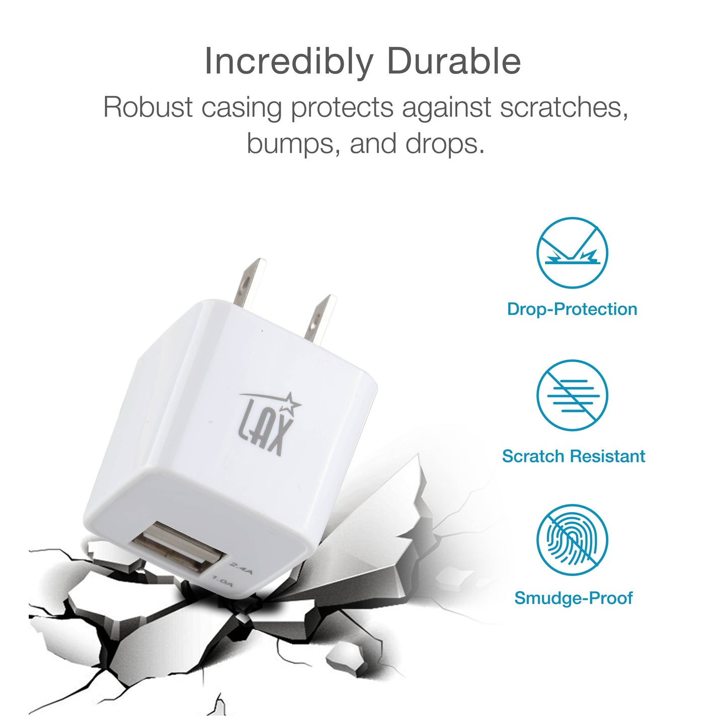 LAX Fast Charging 2 Port USB Wall Charger Retail Pack: White