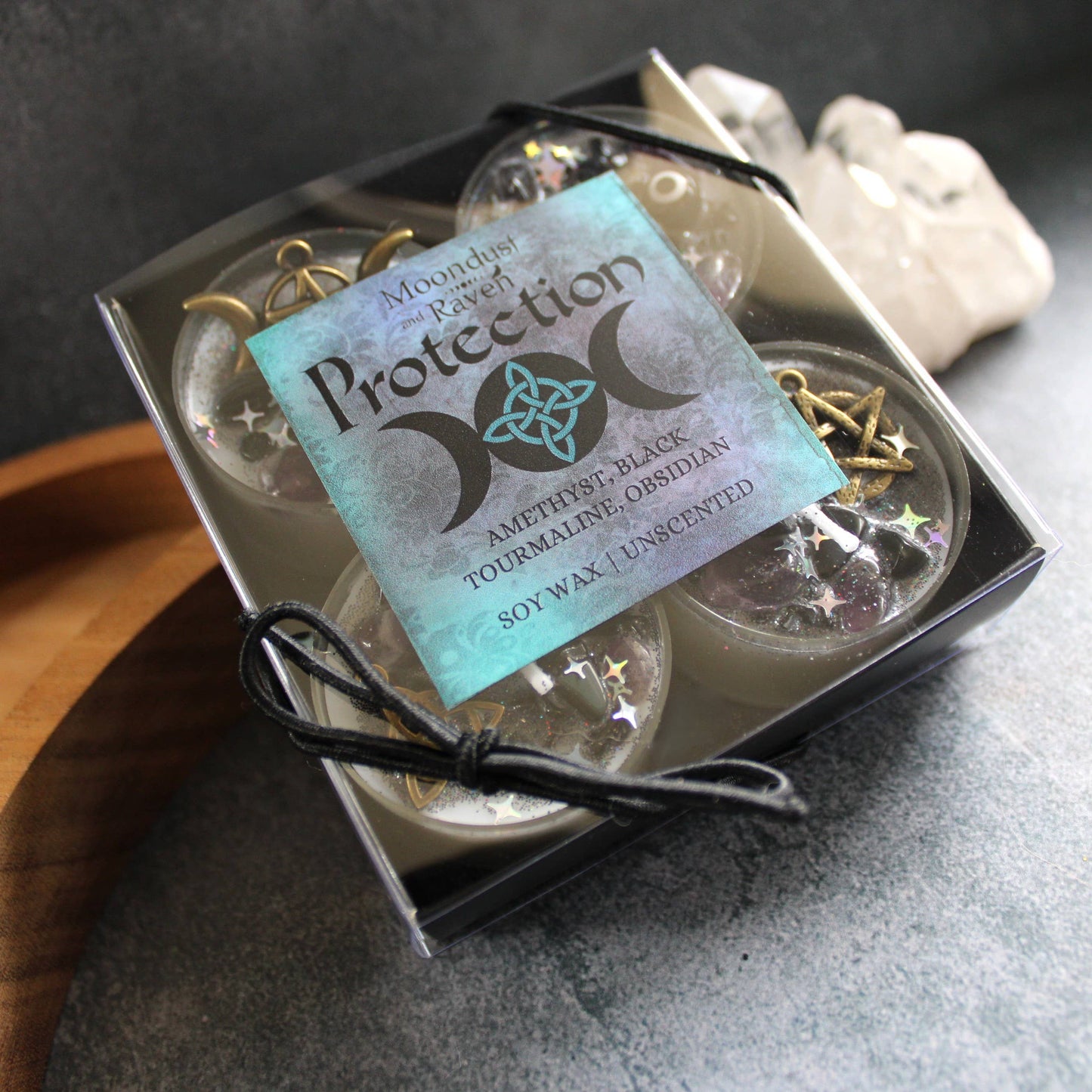 Protection Tealight Crystal Candles, Ritual Candles
