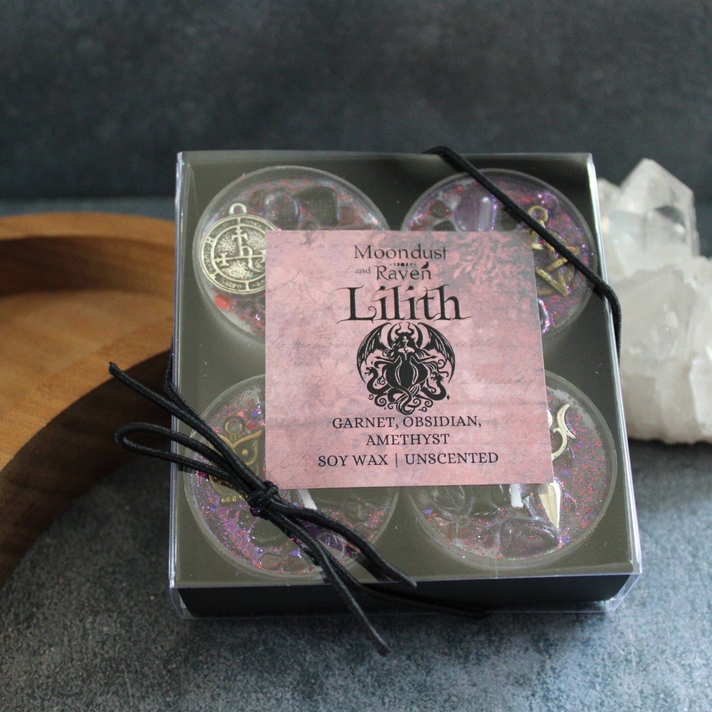 Lilith Tealight Crystal Candles, Ritual Candles