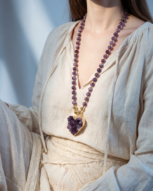 Raw Amethyst Druzy Heart Necklace · Spiritual Talisman