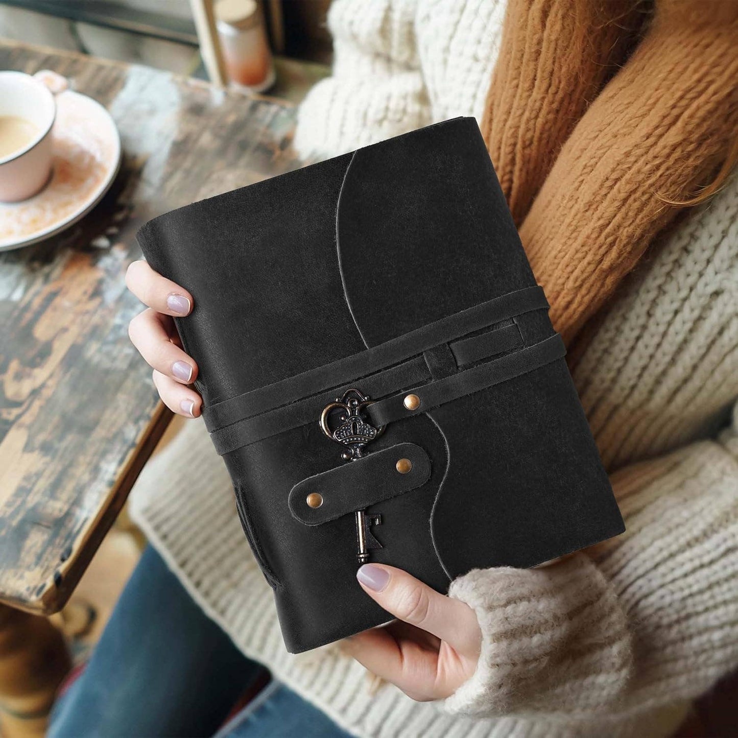 Tuzech Handmade Vintage Genuine  Leather Belt and Key Diary