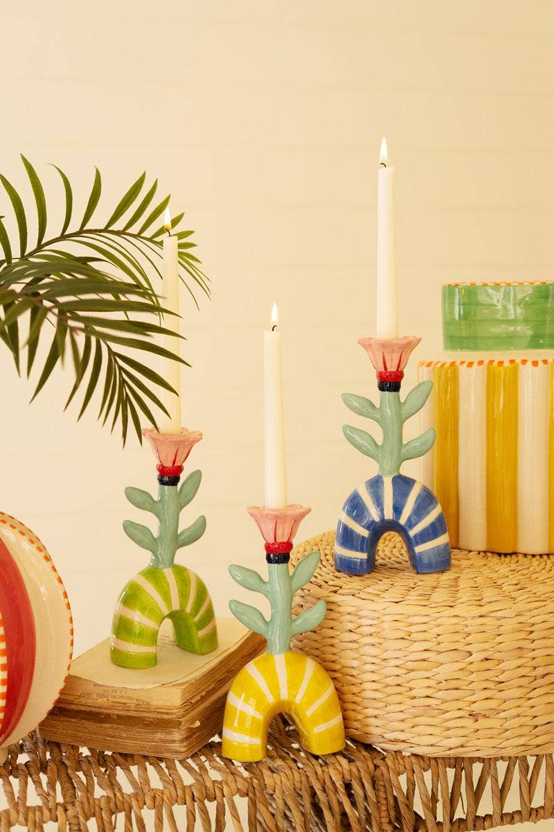 CERAMIC FLOWER TAPER CANDLE HOLDERS