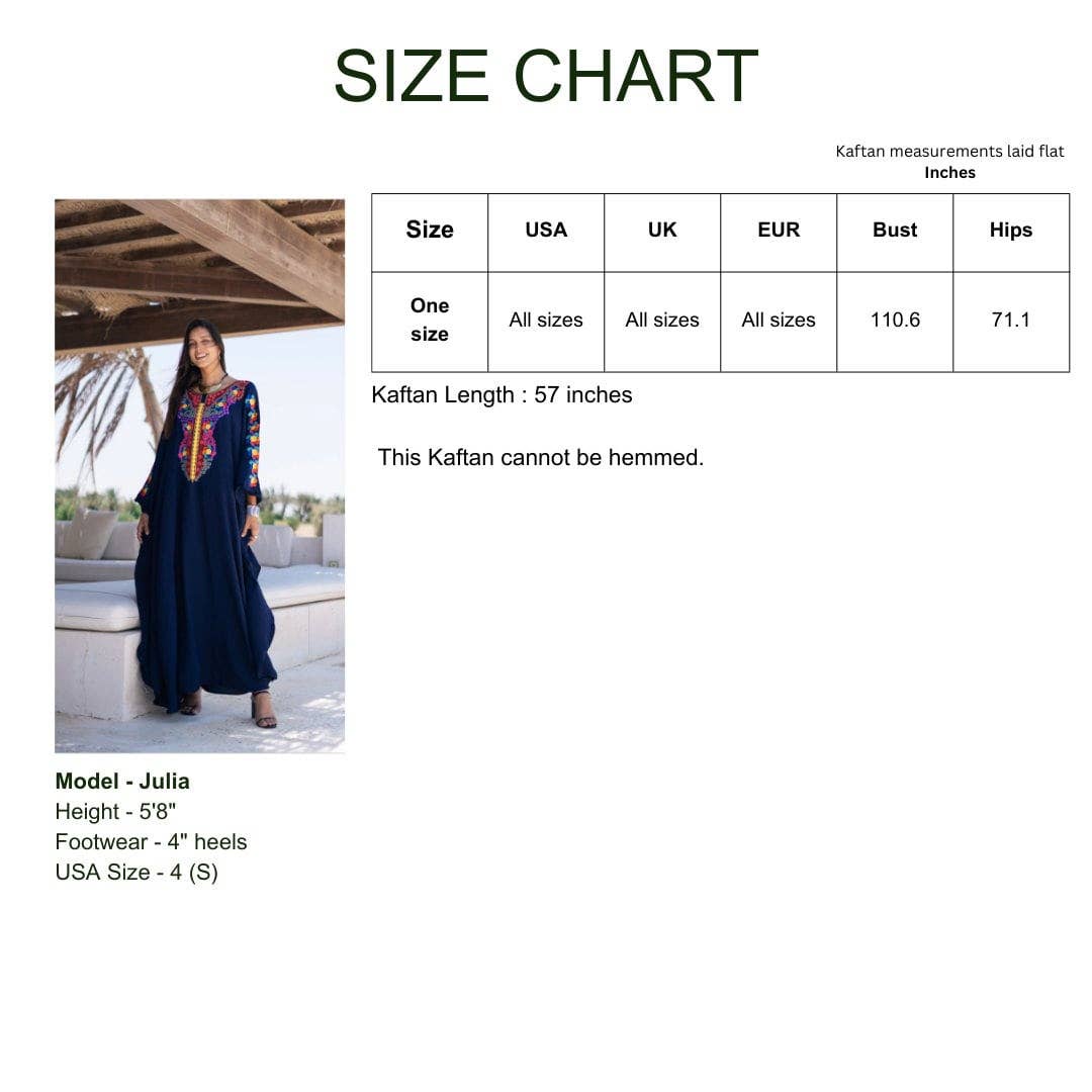Boho Navy blue embroidered kaftan for women, caftan, women's kaftan, free size Kaftan, Summer Kaftan, Caftans for women