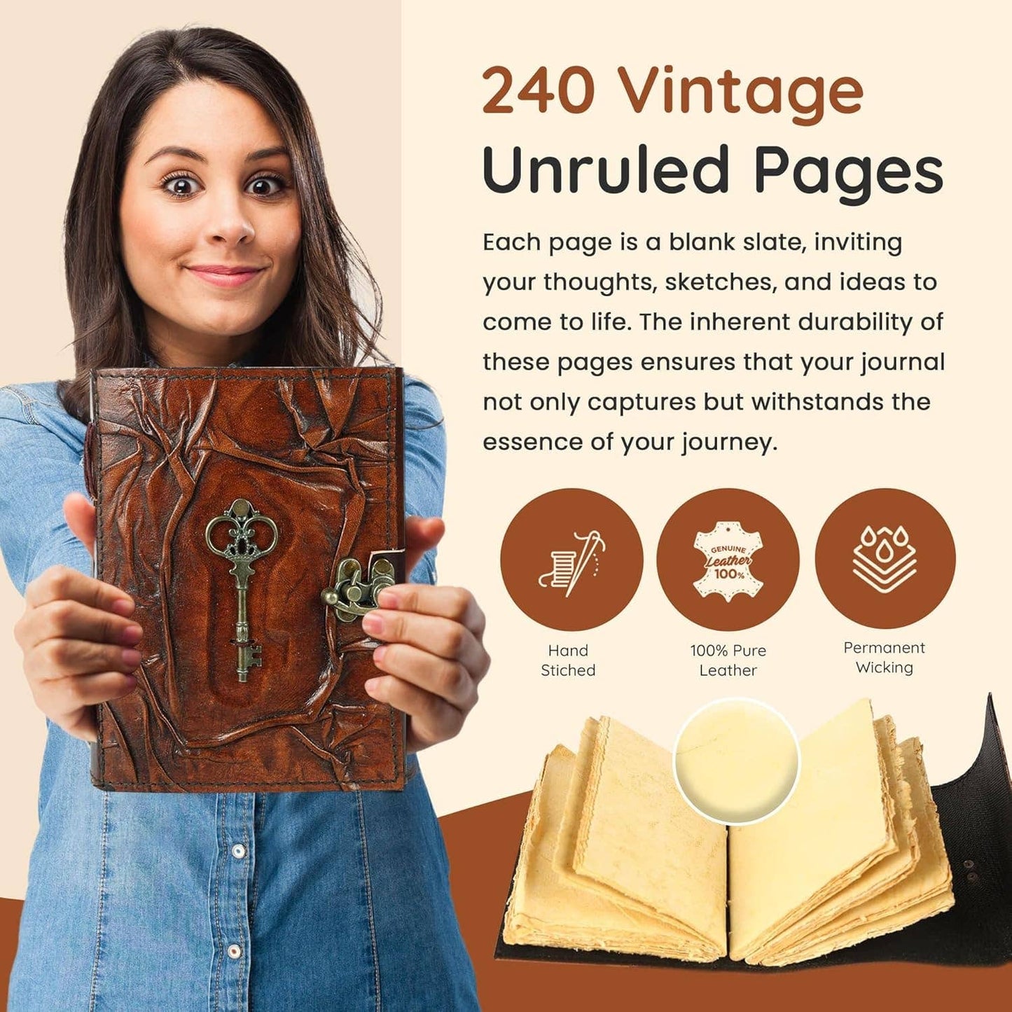 Leather Bound Grimoire Journal Deckle Edge Witch Diary