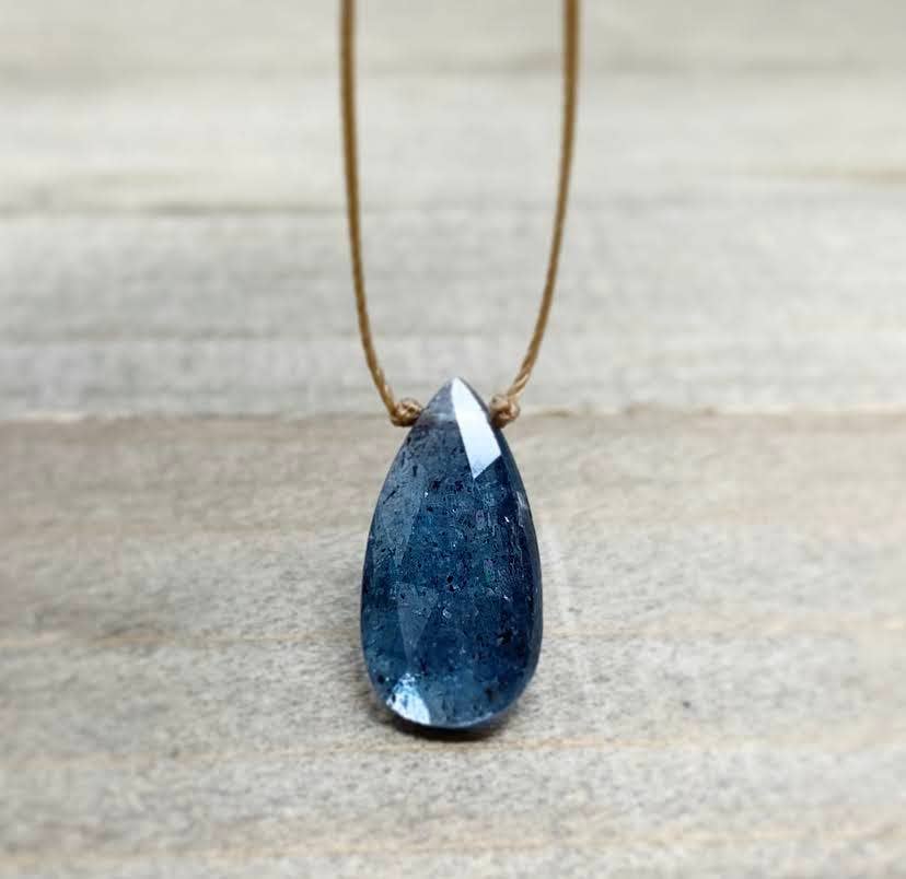Teal Moss Kyanite Faceted Teardrop Necklace: 16, 18, or 20 inches