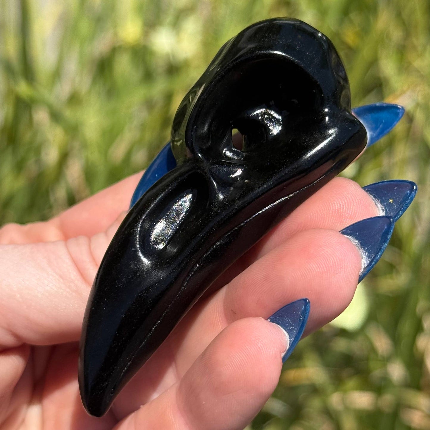 Gold Sheen Obsidian Raven Skull Carving 3"