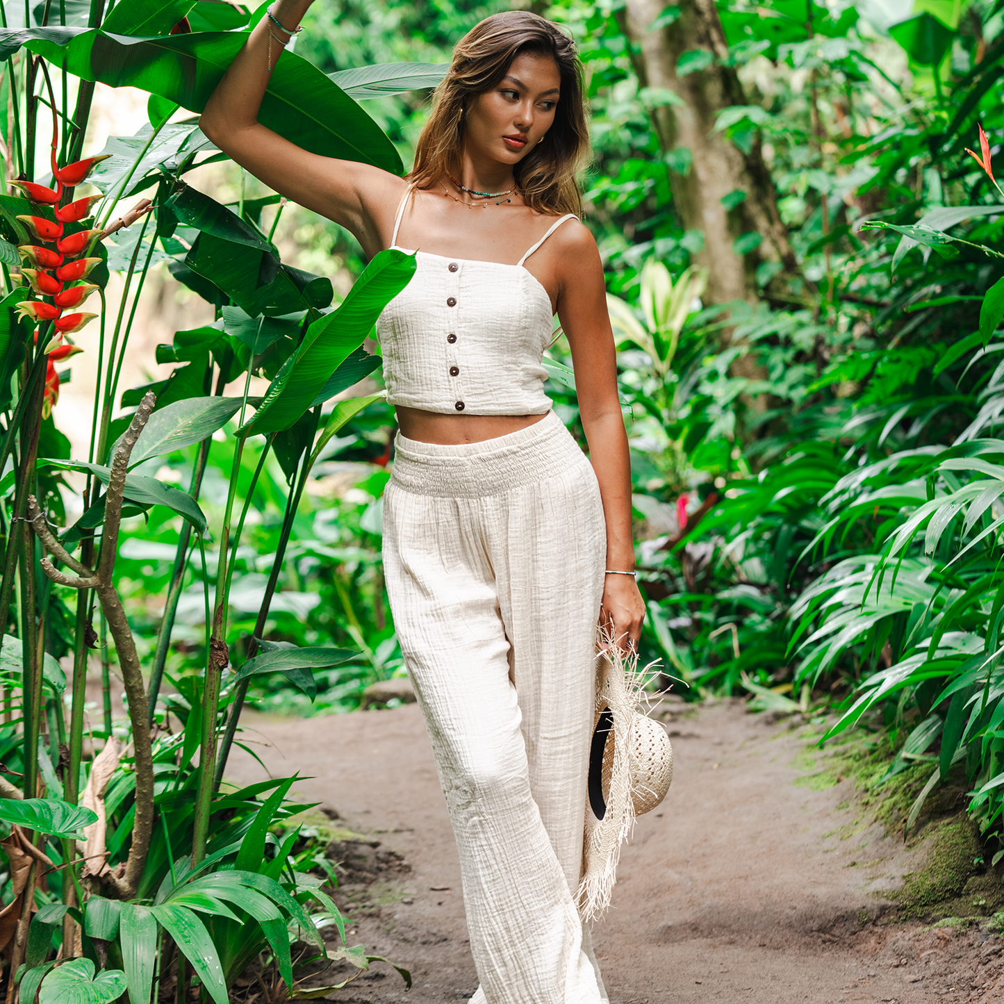 Cream Wide Leg Cotton Pants: S, M, L, XL