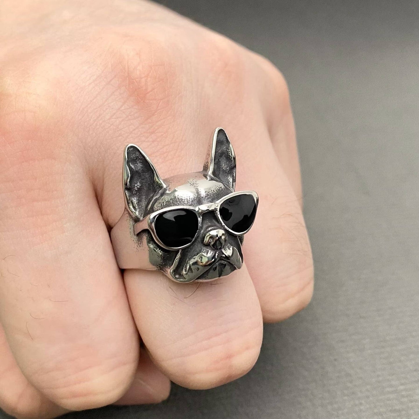Biker Jewelry Bulldog Men's Stainless Steel Ring