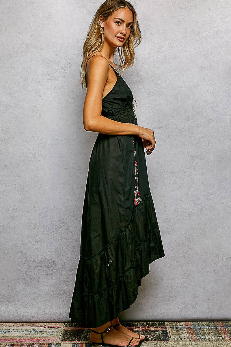 V-Neck Sleeveless Embroidery Tiered Cotton Dress