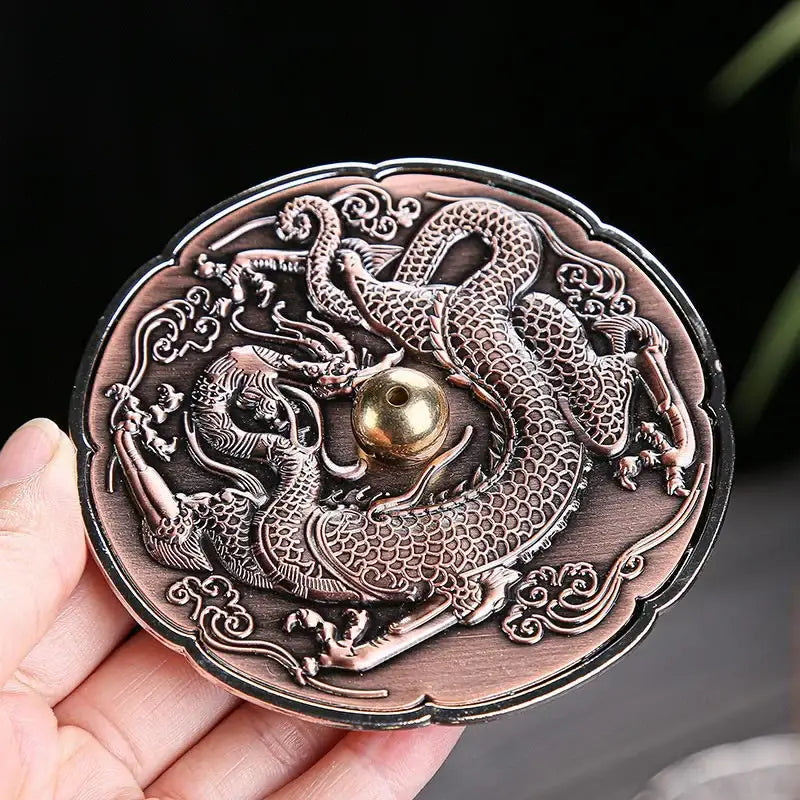Dragon Incense Holder Vintage– Round Ritual Tray (3.5'X0.5')