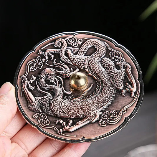 Dragon Incense Holder Vintage– Round Ritual Tray (3.5'X0.5')