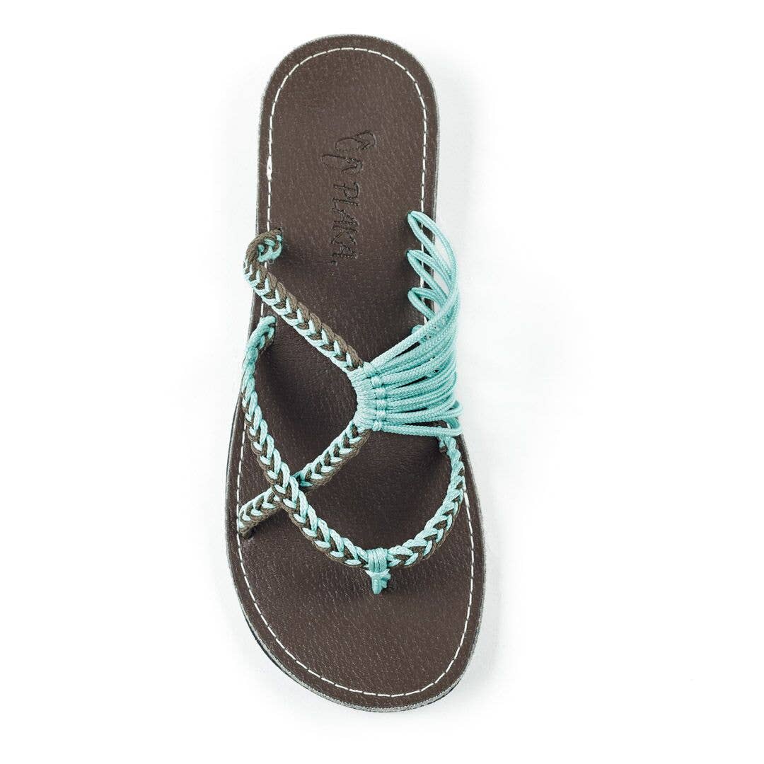 Oceanside Summer Flip Flops Flat Sandals - Turquoise-gray