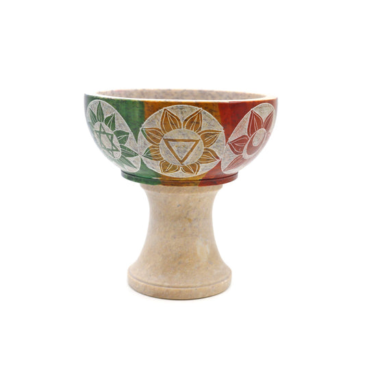 Soapstone Smudge Bowl w / Stand - 7 Chakras
