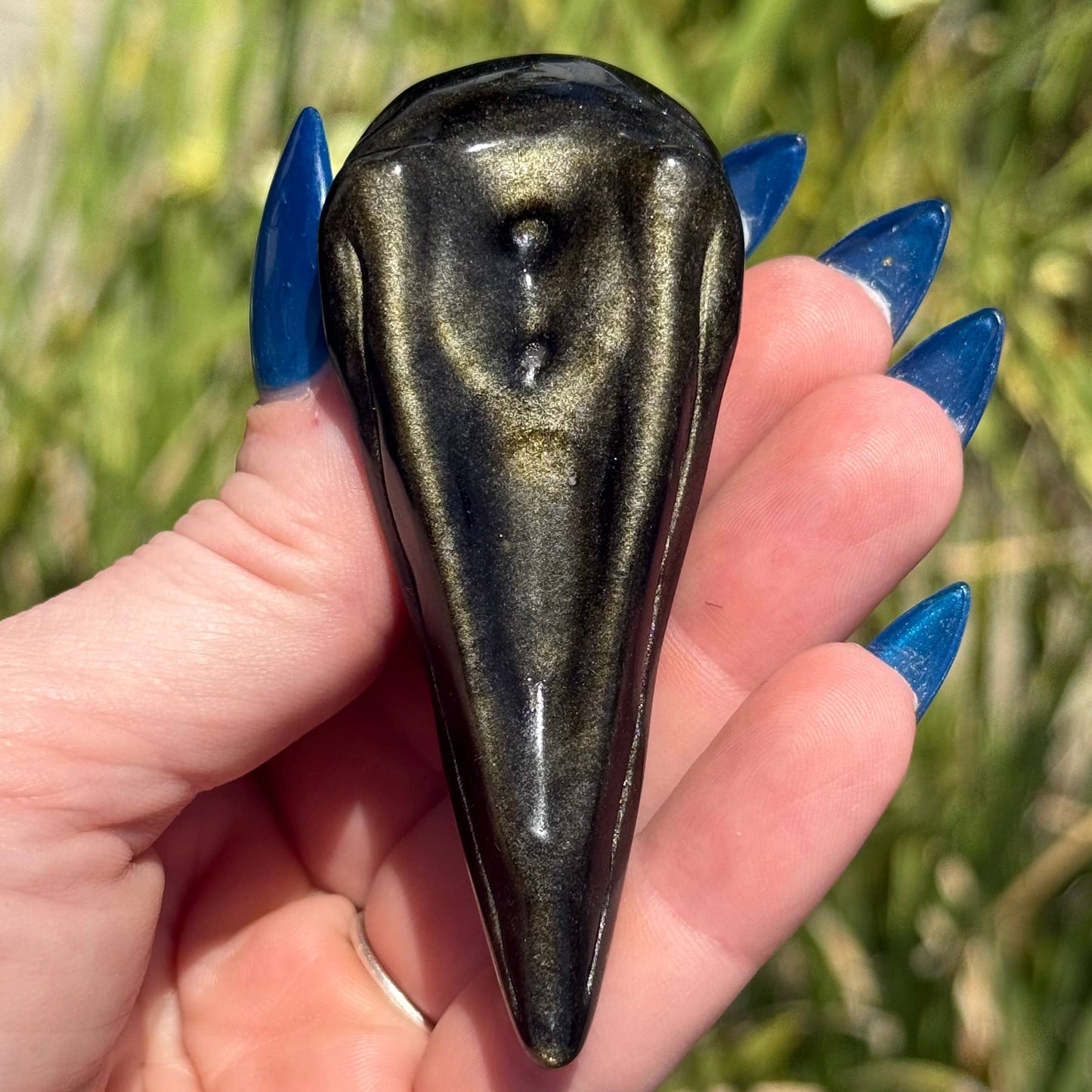 Gold Sheen Obsidian Raven Skull Carving 3"