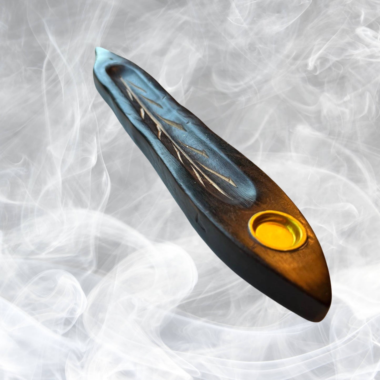 Hand Carved Wooden Incense Holder – 10.5” Canoe Shaped
