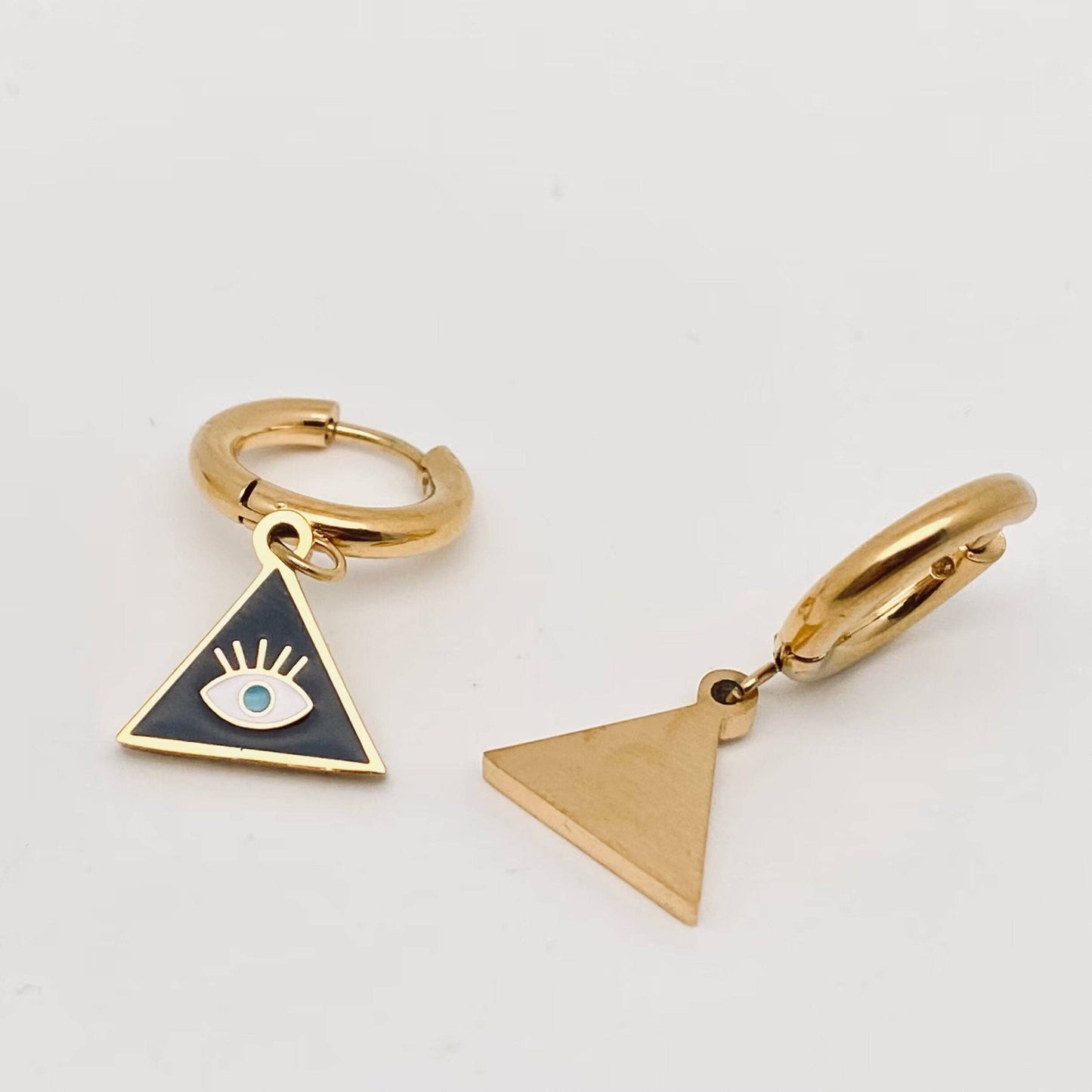 Stainless Steel Triangle Evil Eye Earrings