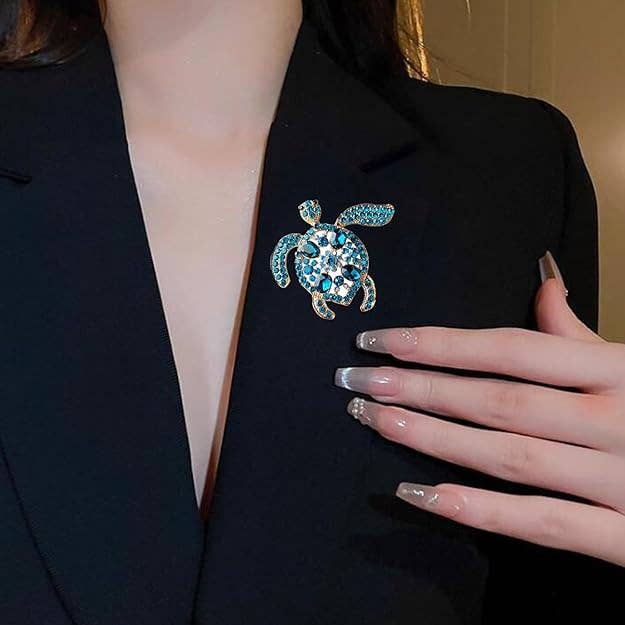 Crystal Turtle Brooch - Sparkling Blue Rhinestone