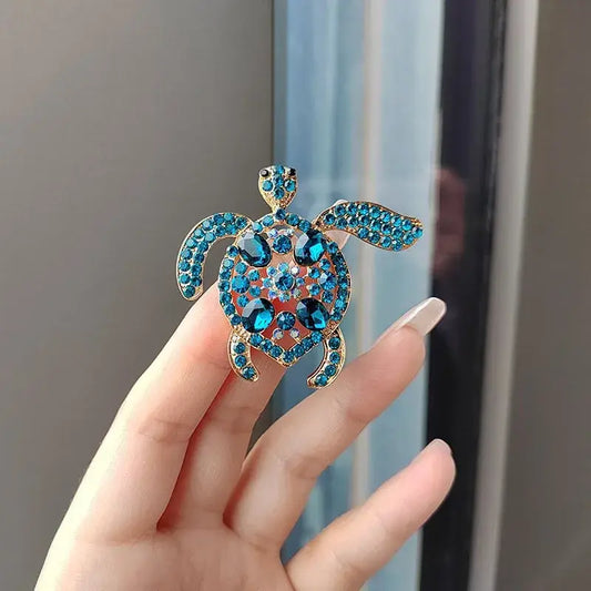 Crystal Turtle Brooch - Sparkling Blue Rhinestone